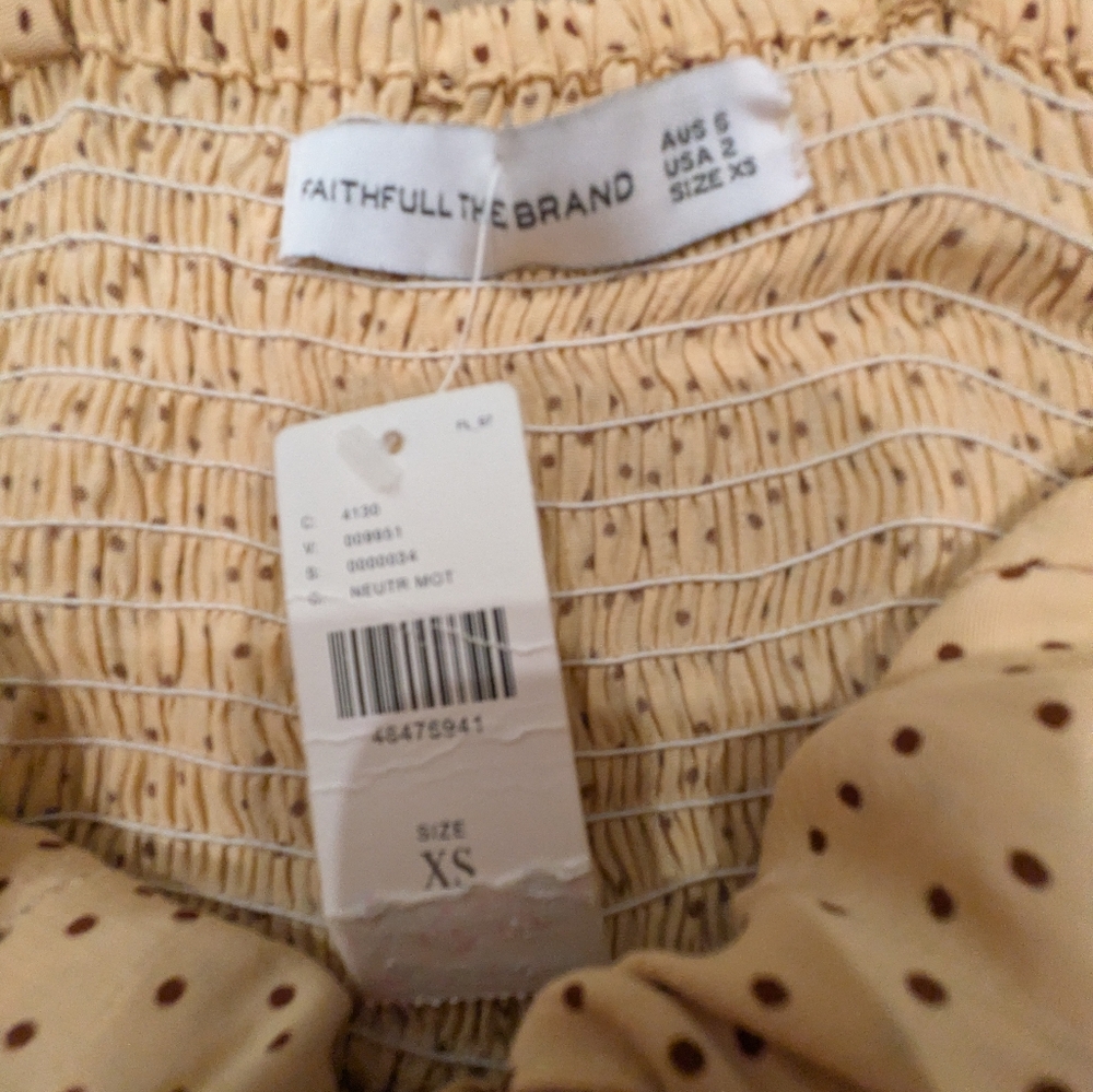 NWT Anthropologie Faithful The Brand Cream And Polka Dot Long Dress Size XS - Picture 7 of 8